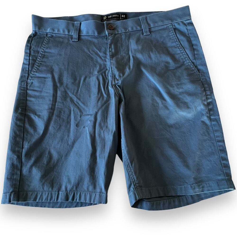 Sun Diego shorts men 32 steel blue chino 4 pockets belt loops button zip closure